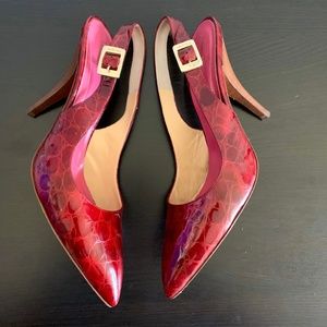KATE SPADE Red Patent Leather Croc Slingback Heels